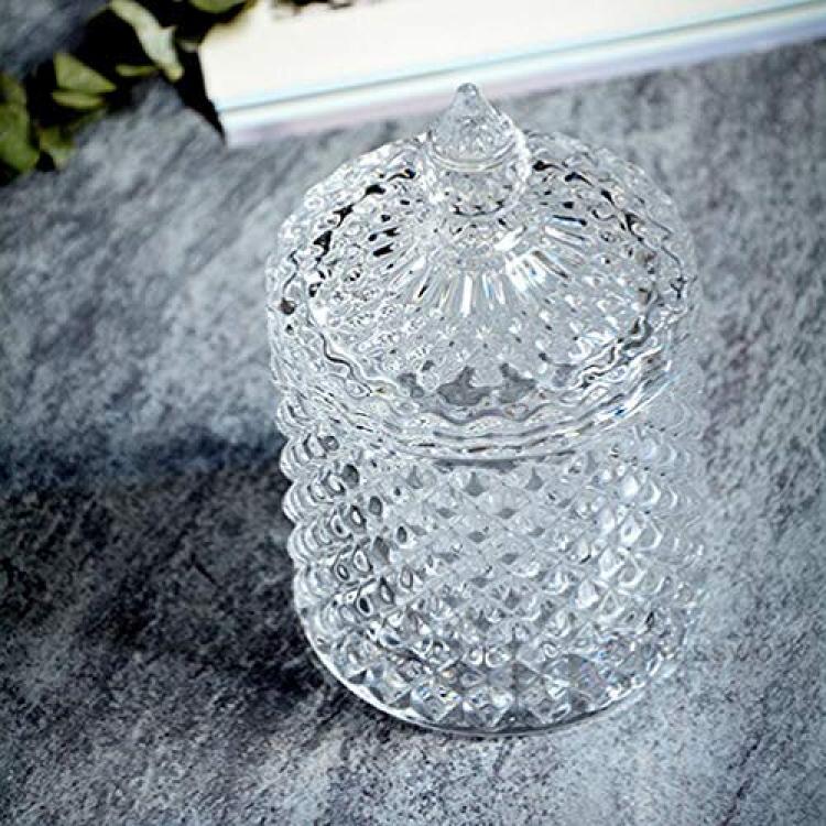 2 Pcs Glass Candy Jar with Lid Decorative Candy Bowl Crystal Covered  Storage Jar