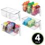 mDesign Plastic Kitchen Pantry Cabinet Refrigerator Food Storage Organizer Bin Holder with Handle - for Organizing Individual Packets, Snacks Food, Produce, Pasta - Medium, 4 Pack - Clear