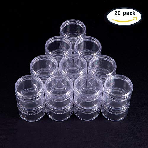 FidgetKute 16~20 Pack Clear Plastic Bead Storage Container Jars with Round Screw-Top Lids 20Pack/30ml