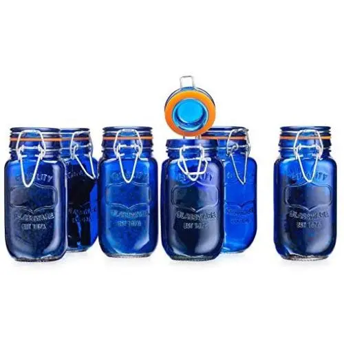 Elegant Home Airtight Glass Spice Jar Hermetic Seal Bail & Trigger /Jar with Lidx2022; Use As Spice Canisterx2022; / Set of 6 (Blue) Elegant Home Airtight Glass Spice Jar Hermetic Seal Bail & Trigger /Jar with Lidx2022; Use As Spice Canisterx2022; / Set of 6 (Blue)