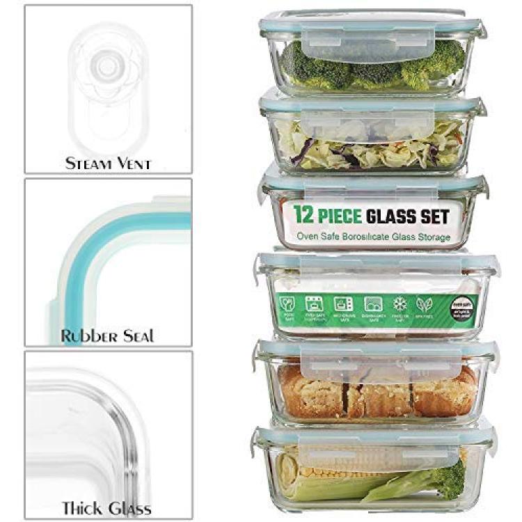 Glasslock 24 Piece Oven Microwave Safe Glass Food Storage Containers Set w/  Lids