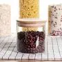 Stackable Kitchen Canisters Set, Pack of 5 Clear Glass Food Storage Jars Containers with Airtight Bamboo Lid for Candy, Cookie, Rice, Sugar, Flour, Pasta, Nuts