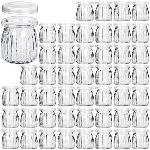 Glass Jars, KAMOTA 40 PACK 6 oz Yogurt Jars With PE Lids, Glass Pudding Jars Yogurt Jars Ideal for Jam, Honey, Wedding Favors, Shower Favors, Baby Foods (200ml)