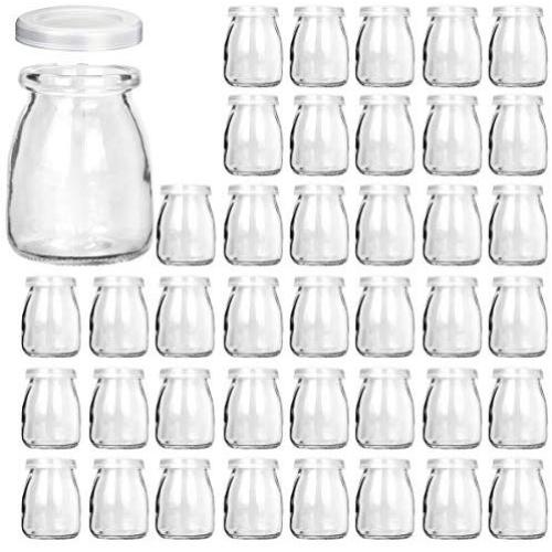 Glass Jars, KAMOTA 40 PACK 4 oz Clear Yogurt Jars With PE Lids, Glass Pudding Jars Yogurt Jars Ideal for Jam, Honey, Wedding Favors, Shower Favors, Baby Foods (150ml)