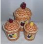 Apple Pear Fruit Ceramic Woven Basket Style 3 Piece Kitchen Canister Set