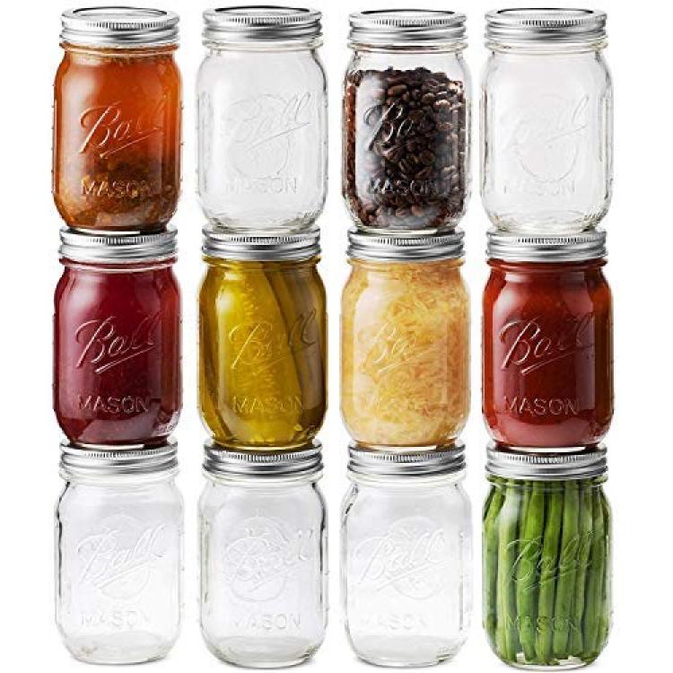 Ball 16oz 12pk Glass Wide Mouth Mason Jar with Lid and Band