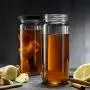Reise Glas Trinkflasche 16 Unzen [6er Pack] BPA-freie Plastikdeckel, Wiederverwendbare Glasflasche zum Mixen, für Saft, Smoothies, Kombucha, Tee, Milch, Homebrewed Beverage Bottle