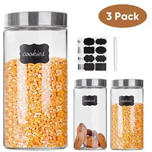 Glas-Aufbewahrungsbehälter mit Edelstahlverschlüssen, Set von 3, 57 oz