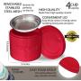 Ceramic Grease Container Keeper with Metal Stainless Steel Strainer and Lip for Easy Pour (Red)