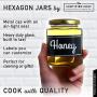 Hexagon Glass Jars - 6oz Set of 24 Glass Jars with Gold Caps with Chalkboard Labels and Marker - Perfect for Spices, Honey, Canning, Gifts and Crafts