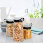 Elfin Glass Storage Jar Set of 3 ? Scandi Style Glass Kitchen Canisters with Measuring Cup Lids