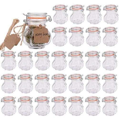 Glass Spice Jars,Encheng Glass Jars With Airtight Lids 4 oz,Small Jars With LeakProof Rubber Gasket,Mason Jars With Hinged Lids For Kitchen,Mini Storage Containers With Twine n Tags Labeling 30 Pack