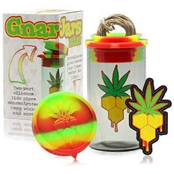 Stash Jar by GnarJars - Smell Proof Container, Airtight Jar, Heady Glass - two part lid doubles as extra storage with 10ft premium hemp wick.