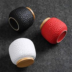 Honeycomb Grain Ceramic Tea Can Kitchen White Mini Seal Wooden Lid Seasoning Jar Nordic Red Simple Coffee Candy Storage Tank Condiment bottles (Color : 3)