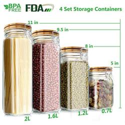 Food Storage Containers Set, Kitchen Large Wide Deep Storage Jars Elegant Life Clear Glass Airtight Canister Set with Airtight Clamp Caps(4 Packs, 5.5L)