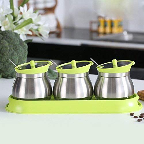 VANCORE(TM) 3Pcs Set 304 Stainless Steel Glass Spice Storage Jar with Spoon