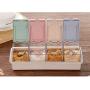 BESTONZON 1 Pc Seasoning Storage Box Wheat Straw with Spoon 4-compartment Storage Container Condiment Jars Spice Box for Spice Salt Sugar