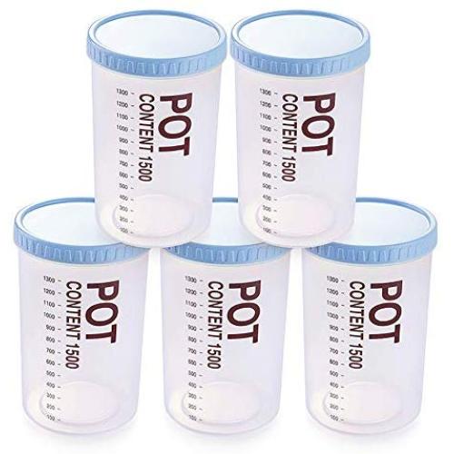 Tree House Round Storage Canisters with Scale, Plastic Sealed jar with lids Herbs Pot Canisters Sets for The Kitchen Pack of 5-E 1500mlx5