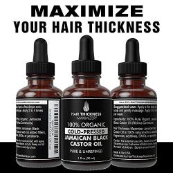 100% Organic Cold-Pressed Jamaican Black Castor Oil (1fl Oz) by Hair Thickness Maximizer. Pure Unrefined Oils for Thickening Hair, Eyelashes, Eyebrows. Avoid Hair Loss, Thinning Hair for Men and Women