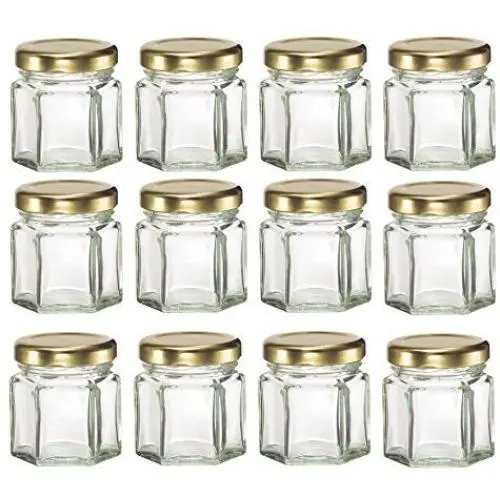 12 Stück Mini Hexagon Glasbehälter mit Golddeckeln, 1,5 oz