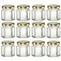 12 Stück Mini Hexagon Glasbehälter mit Golddeckeln, 1,5 oz