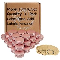 31pcs 0.5oz/15ml Rose Gold Aluminum Tin Jar with Screw Lid and Blank Labels