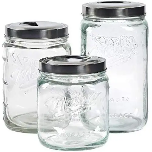 Mason Craft & More Airtight Kitchen Food Storage Clear Glass Pop Up Lid Canister, 3 Piece Pop Up Canister Set