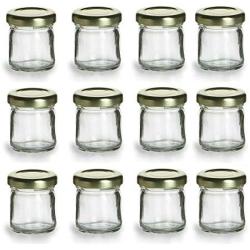Nakpunar 12 pcs, 1.5 oz Mini Glass Jars with Gold Lids - MADE IN USA - For Jam, Honey, Wedding Favors, Shower Favors, Baby Foods, DIY Magnetic Spice Jars