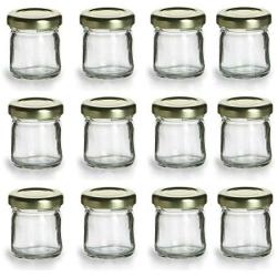 Nakpunar 12 pcs, 1.5 oz Mini Glass Jars with Gold Lids - MADE IN USA - For Jam, Honey, Wedding Favors, Shower Favors, Baby Foods, DIY Magnetic Spice Jars