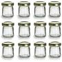 Nakpunar 12 pcs, 1.5 oz Mini Glass Jars with Gold Lids - MADE IN USA - For Jam, Honey, Wedding Favors, Shower Favors, Baby Foods, DIY Magnetic Spice Jars
