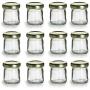 Nakpunar 12 pcs, 1.5 oz Mini Glass Jars with Gold Lids - MADE IN USA - For Jam, Honey, Wedding Favors, Shower Favors, Baby Foods, DIY Magnetic Spice Jars