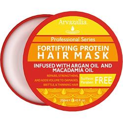 Fortifying Protein Hair Mask and Deep Conditioner with Argan Oil and Macadamia Oil By Arvazallia - Hair Repair Treatment for Damaged , Brittle , or Thinning Hair - Promotes Natural Hair Growth