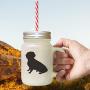 Black Alpine Dachsbracke Silhouette Frosted Glass Mason Jar With Straw