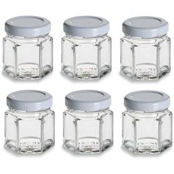 Nakpunar Hexagon Glass Jars (6, 1.5 oz (45 ml) w/White Lid)