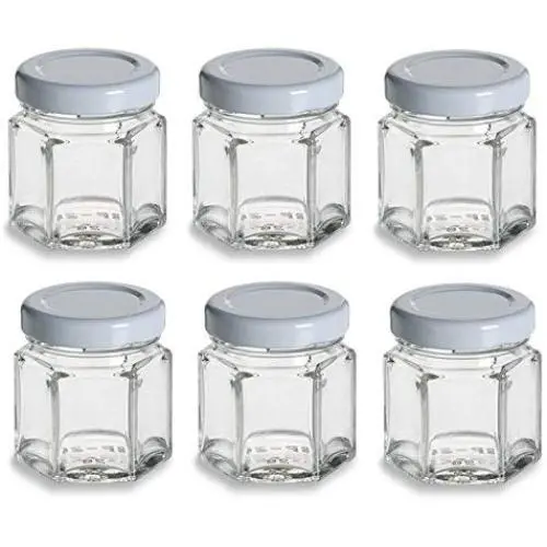 Nakpunar Hexagon Glasbehälter (6, 1,5 oz (45 ml) mit weißer Kappe)