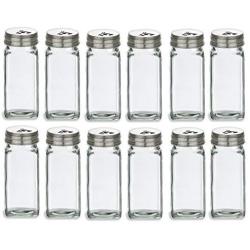 Nakpunar 12 pcs 4 oz French Square Glass Spice Jars with Stainless Steel Caps - Shaker Fitmens and Caps (12, 4 oz Stainless Steel)