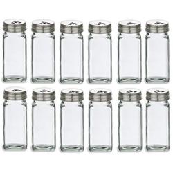 Nakpunar 12 pcs 4 oz French Square Glass Spice Jars with Stainless Steel Caps - Shaker Fitmens and Caps (12, 4 oz Stainless Steel)