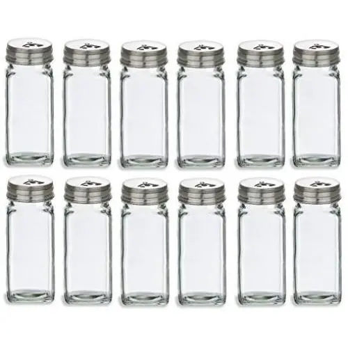 Bocal en verre carré français Nakpunar 12 pcs 4 oz avec couvercle en acier inoxydable - Shaker Fitmens et Couvercles (12, 4 oz Acier Inoxydable)