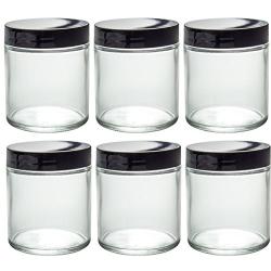 8 Oz Clear Glass Jar Straight Sided with Black Lid - Pack of (6)