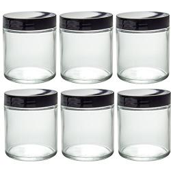 8 Oz Clear Glass Jar Straight Sided with Black Lid - Pack of (6)