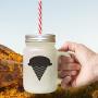 Maroon Multicolor Cone Ice Image Frosted Glass Mason Jar With Straw