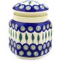 Polish Pottery 6-inch Jar with Lid (Peacock Leaves Theme) + Certificate of Authenticity