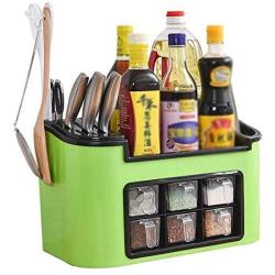 Shelf knife multi-function kitchen rack seasoning box seasoning jar storage rack storage rack chopsticks storage box Vineyard (Color : Green)