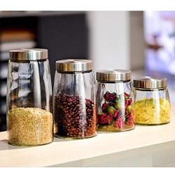 WH- Kitchen Seal Tank Accommodating Fresh Snack Classified Grains Of Stainless Steel Glass Jar Lid Storage Box 4 Sets