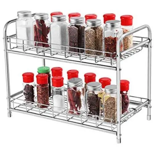 Étagère à épices 2 niveaux BESTONZON, Support de rangement pour comptoir Cuisine Salle de bain, Organisateur de Rangement pour Pots et Bouteilles. Étagère à épices 2 niveaux BESTONZON, Support de rangement pour comptoir Cuisine Salle de bain, Organisateur de Rangement pour Pots et Bouteilles.
