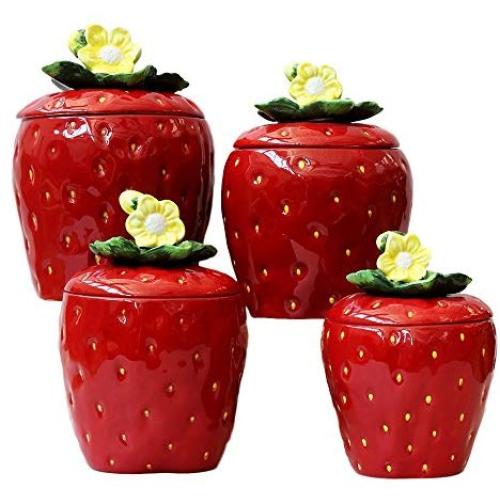 3-D Strawberry 4-piece Canisters Set, 83501