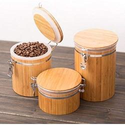 Bamboo Canister, Bamboo Jar, Bamboo Food Storage Jar Canister with Lid,Bamboo Salt Box, Bamboo Storage Box, Canister Set Coffee Pot Eco-Friendly (S+M+L, 3PCS)