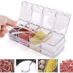 Spice Rack 4Pcs Clear Seasoning Rack Spice Pots Storage Container Condiment Jars Cruet With Cover And Spoon Kitchen Utensils,As Picture