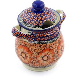 Polish Pottery 8-inch Jar with Lid and Handles (Fire Poppies Theme) Signature UNIKAT + Certificate of Authenticity