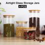 Airtight Glass Food Storage 4pcs Food Canisters With Bamboo Lid Sealed Jar Multi-Purpose Food Container For Kitchen & Household Storage Of Dry Goods, Peanut Butter, Nuts, Cookie, Flour, Candy